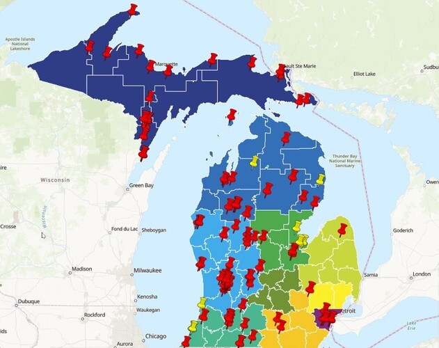 Michigan map of underserved or unconnected entities